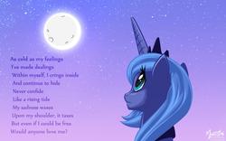 Size: 1680x1050 | Tagged: safe, artist:mysticalpha, princess luna, pony, g4, anhero23, female, moon, poem, s1 luna, solo