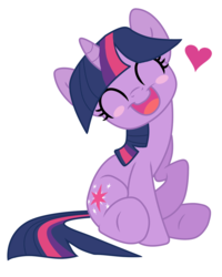 Size: 914x1145 | Tagged: dead source, safe, artist:feyrah, twilight sparkle, pony, unicorn, g4, blush sticker, blushing, cute, eyes closed, female, happy, head tilt, heart, open mouth, raised hoof, simple background, sitting, smiling, solo, transparent background, twiabetes