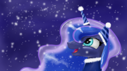 Size: 1920x1080 | Tagged: safe, artist:mrdaviez, princess luna, pony, g4, clothes, earmuffs, female, scarf, snow, snowfall, solo, winter