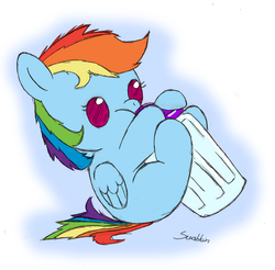 Size: 1229x1207 | Tagged: safe, artist:suahkin, rainbow dash, pony, g4, baby, baby pony, bottle, filly, foal