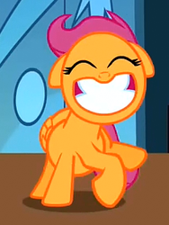 Size: 210x280 | Tagged: safe, screencap, scootaloo, pegasus, pony, g4, big grin, cropped, cute, cutealoo, eyes closed, faic, female, filly, floppy ears, great moments in animation, grin, smiling, solo