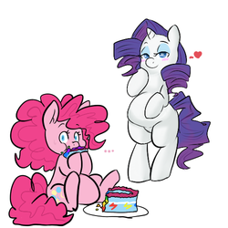 Size: 500x500 | Tagged: safe, artist:mt, pinkie pie, rarity, g4, cake, chubby, fat
