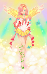 Size: 772x1200 | Tagged: safe, artist:shadedastral, fluttershy, human, g4, clothes, humanized, sailor moon (series), sailor senshi, skirt, winged humanization