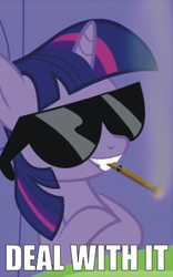 Size: 250x400 | Tagged: safe, artist:dethlunchies, twilight sparkle, pony, g4, deal with it, female, smoking, solo, sunglasses