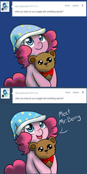 Size: 1000x2004 | Tagged: safe, artist:maplesunrise, pinkie pie, earth pony, pony, ask snuggle pie, g4, ask, cute, dialogue, diapinkes, female, hat, nightcap, open mouth, solo, teddy bear, tumblr