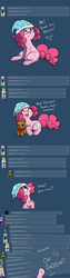 Size: 1000x3999 | Tagged: safe, artist:maplesunrise, pinkie pie, ask snuggle pie, g4, followers, hat, nightcap, teddy bear, tumblr