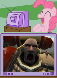 Size: 563x770 | Tagged: safe, pinkie pie, earth pony, pony, g4, astartes pattern baldness, blood ravens, exploitable meme, indrick boreale, laughing, meme, spess mahreen, tv meme, warhammer (game), warhammer 40k