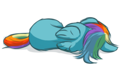 Size: 881x494 | Tagged: safe, artist:fyxe, rainbow dash, pony, g4, back, female, on side, sad, solo