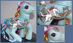 Size: 900x530 | Tagged: safe, artist:macabredarling, rainbow dash (g3), earth pony, pony, g3, 2011, braid, braided ponytail, braided tail, customized toy, doll, irl, okami, photo, ponytail, tail, toy