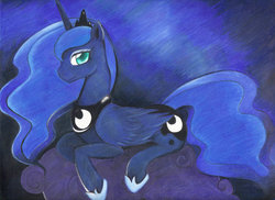 Size: 1024x744 | Tagged: safe, artist:rinkulover4ever50592, princess luna, pony, g4, cloud, female, prone, solo