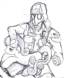 Size: 1700x2078 | Tagged: artist needed, source needed, safe, bon bon, sweetie drops, human, pony, g4, death korps of krieg, gas mask, imperial guard, warhammer (game), warhammer 40k