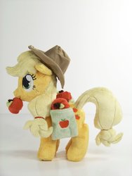 Size: 1024x1365 | Tagged: safe, artist:eebharas, applejack, earth pony, pony, g4, accessory, apple, irl, mini, obligatory apple, photo, plushie, saddle bag, solo