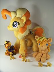 Size: 1024x1365 | Tagged: safe, artist:crowchet, artist:eebharas, artist:psaply, bumblesweet, bee, pony, g4, amigurumi, collection, crochet, customized toy, irl, much bumblesweet, photo, plushie, toy
