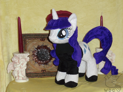 Size: 640x480 | Tagged: safe, artist:whitedove-creations, rarity, pony, g4, beatnik rarity, beret, clothes, hat, irl, photo, plushie, solo
