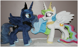 Size: 1408x858 | Tagged: safe, artist:mamaapple, princess celestia, princess luna, g4, irl, photo, plushie