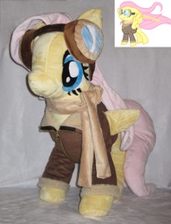Size: 2576x3380 | Tagged: safe, artist:munchforlunch, fluttershy, pony, g4, aviator, clothes, goggles, high res, irl, jacket, photo, plushie, solo