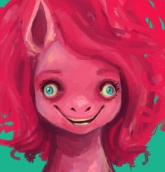 Size: 484x505 | Tagged: safe, artist:plumbruise, pinkie pie, earth pony, pony, g4, bust, crazy eyes, crazy face, creepy, faic, female, front view, full face view, mare, pinkie derp, smiling, solo