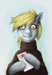 Size: 800x1145 | Tagged: safe, artist:heretic14, derpy hooves, pegasus, pony, g4, clothes, female, letter, mare, nightmare fuel, sweater, uncanny valley
