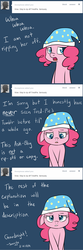 Size: 1000x3001 | Tagged: safe, artist:maplesunrise, pinkie pie, earth pony, pony, ask snuggle pie, g4, ask, female, floppy ears, hat, nightcap, solo, tumblr