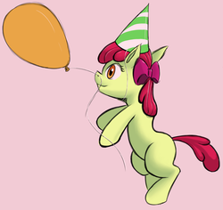 Size: 1304x1233 | Tagged: safe, artist:retl, apple bloom, g4, balloon, hat, party hat