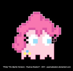 Size: 882x851 | Tagged: safe, artist:paulrus-keaton, pinkie pie, g4, crossover, namesake, pac-man, pinky (pac-man), pixel art, pixels as big as hams, pun