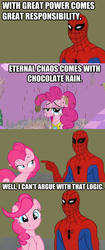 Size: 546x1298 | Tagged: safe, pinkie pie, g4, 60s spider-man, chocolate milk, chocolate rain, crossover, image macro, male, meme, spider-man