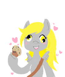 Size: 264x310 | Tagged: safe, artist:machokawaii, derpy hooves, pegasus, pony, g4, female, happy, heart, mare, muffin, that pony sure does love muffins