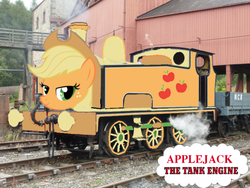 Size: 724x543 | Tagged: safe, artist:kuren247, applejack, object pony, original species, train pony, g4, crossover, inanimate tf, locomotive, train, trainified, transformation