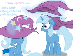 Size: 2914x2244 | Tagged: safe, artist:dazed-and-wandering, trixie, twilight sparkle, pony, unicorn, g4, costume, female, grin, high res, mare, simple background, smiling, transparent background, unicorn twilight