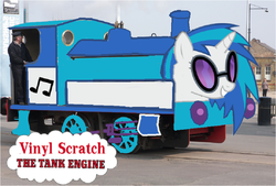 Size: 891x601 | Tagged: safe, dj pon-3, vinyl scratch, g4, crossover, locomotive, thomas the tank engine, train