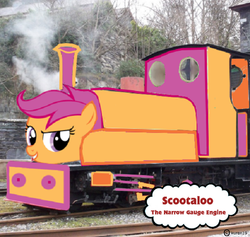 Size: 557x528 | Tagged: safe, artist:kuren247, scootaloo, object pony, original species, train pony, g4, crossover, inanimate tf, locomotive, thomas the tank engine, train, trainified, transformation