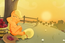 Size: 1105x738 | Tagged: safe, artist:axian-art, applejack, g4, apple, happy, smiling