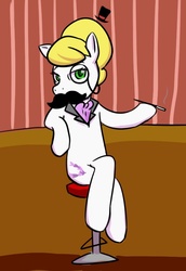 Size: 559x813 | Tagged: artist needed, safe, alternate version, dainty dove, dane tee dove, semi-anthro, g4, cigarette, cigarette holder, classy, fancy ponies doing fancy things, female, hat, monocle, moustache, solo, top hat