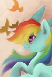 Size: 1620x2364 | Tagged: dead source, safe, artist:snufflin, rainbow dash, bird, g4, female, happy, smiling, solo