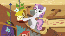 Size: 400x225 | Tagged: safe, screencap, sweetie belle, g4, stare master, animated, bird house, derp, female, party hard