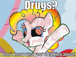 Size: 900x678 | Tagged: safe, artist:pronzoc, pinkie pie, earth pony, pony, g4, drugs, image macro, junkie pie, solo