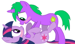 Size: 1233x732 | Tagged: safe, artist:eeveepikachuchan, spike, twilight sparkle, g4, duo, female, male, mare, ms paint, ponified, ponified spike, ship:twispike, shipping, species swap, stallion, straight