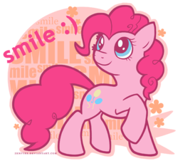 Size: 650x588 | Tagged: safe, artist:zenfyre, pinkie pie, earth pony, pony, g4, female, looking up, mare, raised hoof, simple background, smiling, solo, transparent background