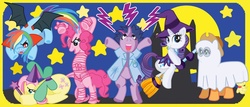 Size: 900x384 | Tagged: safe, artist:ladypixelheart, applejack, fluttershy, pinkie pie, rainbow dash, rarity, twilight sparkle, g4, costume