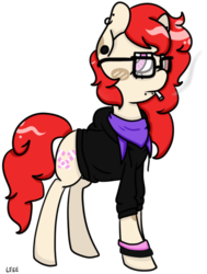 Size: 452x597 | Tagged: safe, twist, earth pony, pony, g4, cigarette, clothes, ear piercing, female, glasses, hipster, piercing, simple background, transparent background