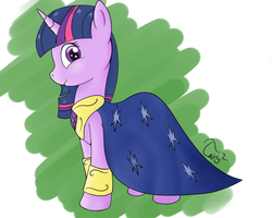 Size: 1500x1200 | Tagged: safe, artist:twilightsquare, twilight sparkle, pony, unicorn, g4, cape, clothes, female, horn, jewelry, mare, necklace, solo, unicorn twilight