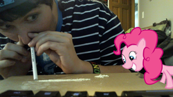 Size: 1280x720 | Tagged: safe, artist:mrragemage, pinkie pie, human, pony, g4, cocaine, drugs, irl, photo, ponies in real life
