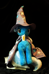 Size: 2000x3008 | Tagged: safe, artist:whiteheather, trixie, pony, g4, doll, high res, irl, photo, plushie, sitting, smoothie, toy