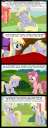Size: 1068x2847 | Tagged: dead source, safe, artist:veggie55, derpy hooves, dinky hooves, ruby pinch, pegasus, pony, unicorn, g4, ^^, comic, coming of age, equestria's best mother, eyes closed, fanon, feels, female, mare, mother and daughter, older