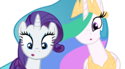 Size: 500x278 | Tagged: safe, artist:da-gunman, princess celestia, rarity, alicorn, pony, unicorn, g4, season 2, sweet and elite, curiosity, female, mare, oh my, oooooh, simple background, transparent background, vector, whoooooah