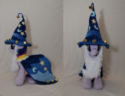 Size: 1300x1000 | Tagged: safe, artist:makeshiftwings30, twilight sparkle, pony, g4, clothes, hat, irl, nightmare night, outfit, photo, plushie, solo, star swirl the bearded costume