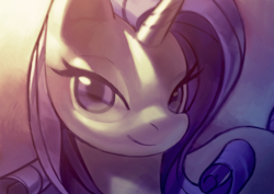 Size: 1271x900 | Tagged: safe, artist:aruurara, rarity, pony, unicorn, g4, bedroom eyes, bust, female, looking at you, mare, portrait, seductive look, solo