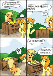 Size: 2336x3303 | Tagged: safe, artist:ciriliko, applejack, carrot top, golden harvest, g4, :3, comic, creeper, high res