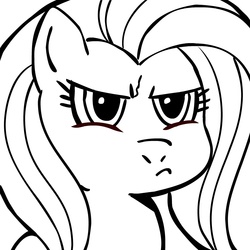 Size: 945x945 | Tagged: safe, artist:megasweet, fluttershy, pegasus, pony, g4, angry, black and white, bust, female, grayscale, mare, monochrome, portrait, pouting, reaction, reaction image, solo, unamused