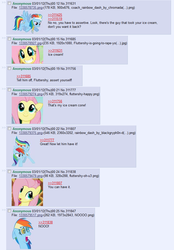 Size: 700x1006 | Tagged: safe, screencap, fluttershy, rainbow dash, pegasus, pony, g4, 4chan, 4chan screencap, assertive, assertive fluttershy, coach rainbow dash, literal minded, out of character, parody, spongebob squarepants, thread, walking small